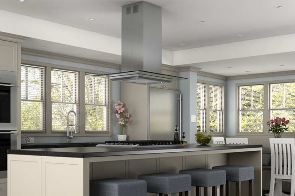 Zephyr Verona ZVNM90AG 715CFM LED Illuminated Glass Island Hood w/DCBL