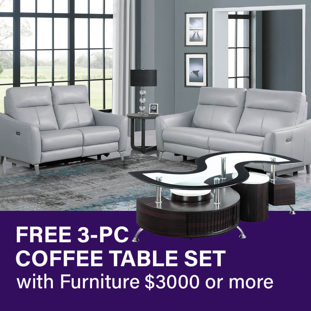Free 3-PC Coffee Table Set with Furniture $3000 or more.
