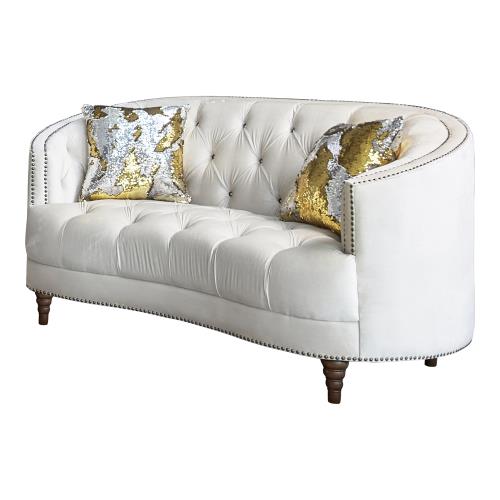 Coaster Avonlea Sofa in Off White Velvet Fabric Sofa & Loveset Set