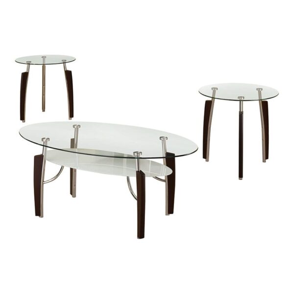 Coaster 701558 3-PC Occasional Table Set in Cappuccino And Chrome