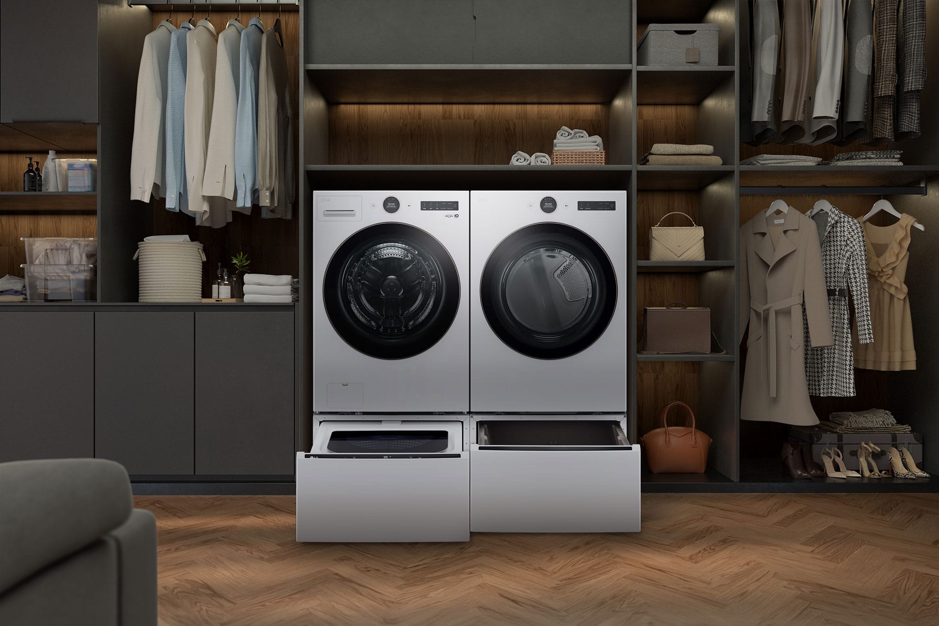 LG WM6500HWA DLGX6501W Washer & Dryer Laundry Pair with Optional Pedestals